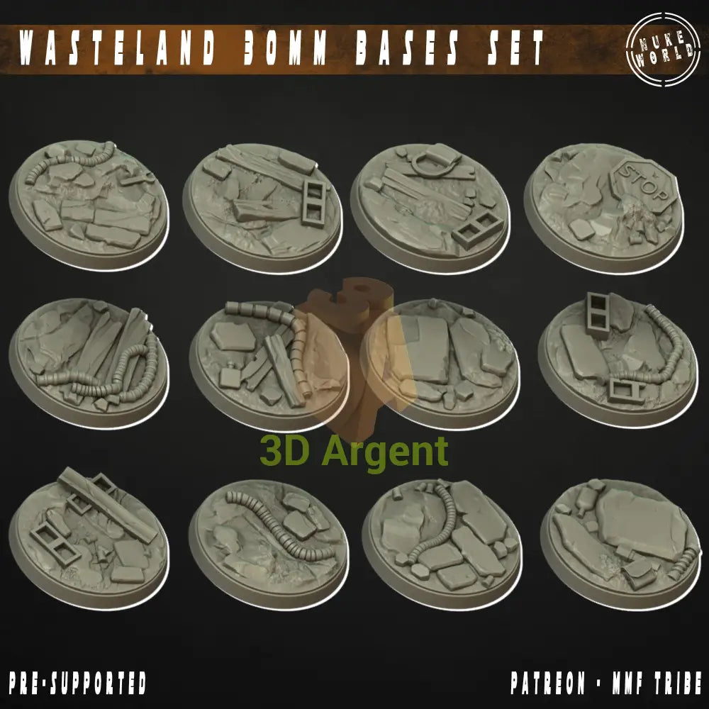 12 Wasteland 30mm Bases – 3D Printed Resin Nuke World Miniatures Toys & Games:Wargames & Role-Playing:Star Wars