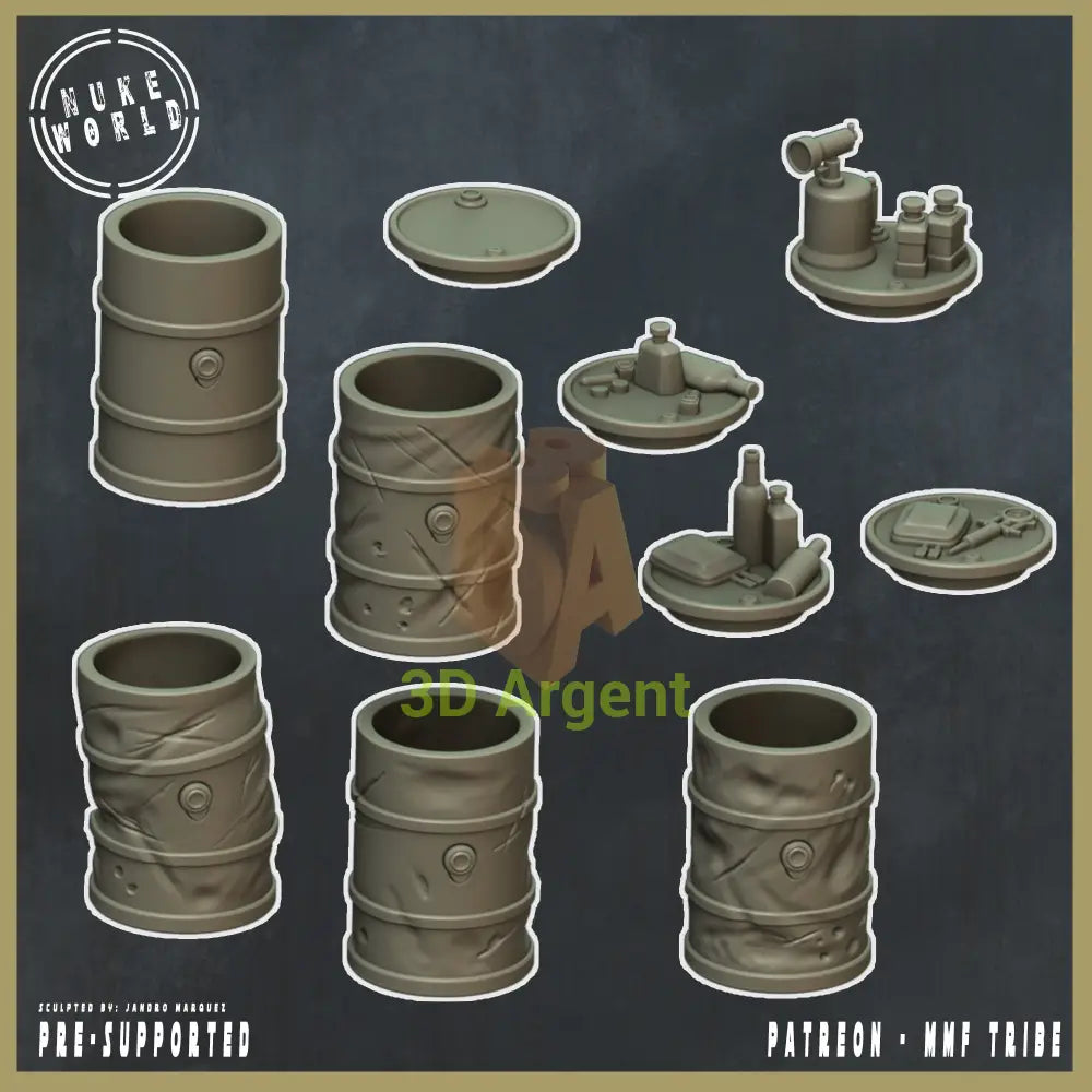 5 Wasteland Barrels – 3D Printed Resin Scatter Terrain Nuke World Miniatures Toys & Games:Wargames & Role-Playing:Star