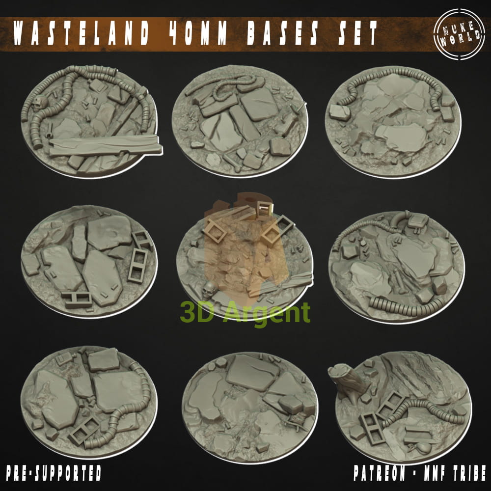 9 Wasteland 40mm Bases – 3D Printed Resin Nuke World Miniatures Toys & Games:Wargames & Role-Playing:Star Wars