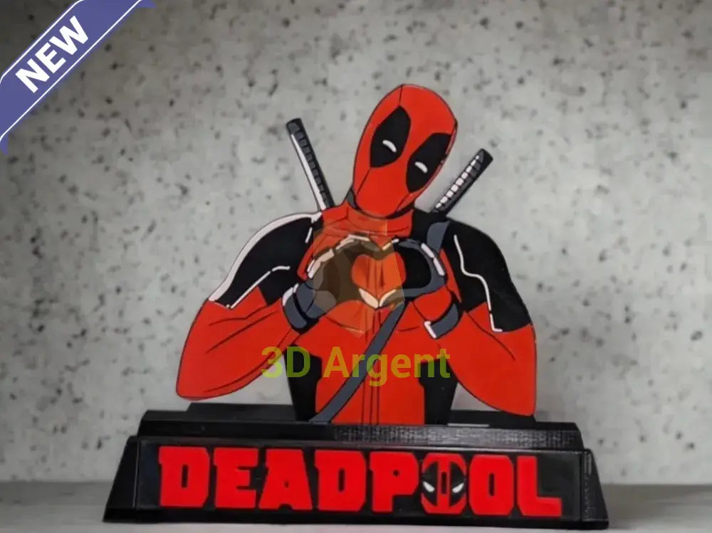Deadpool comic display stand with detailed multi-colour Deadpool figure and DEADPOOL wordmark base
