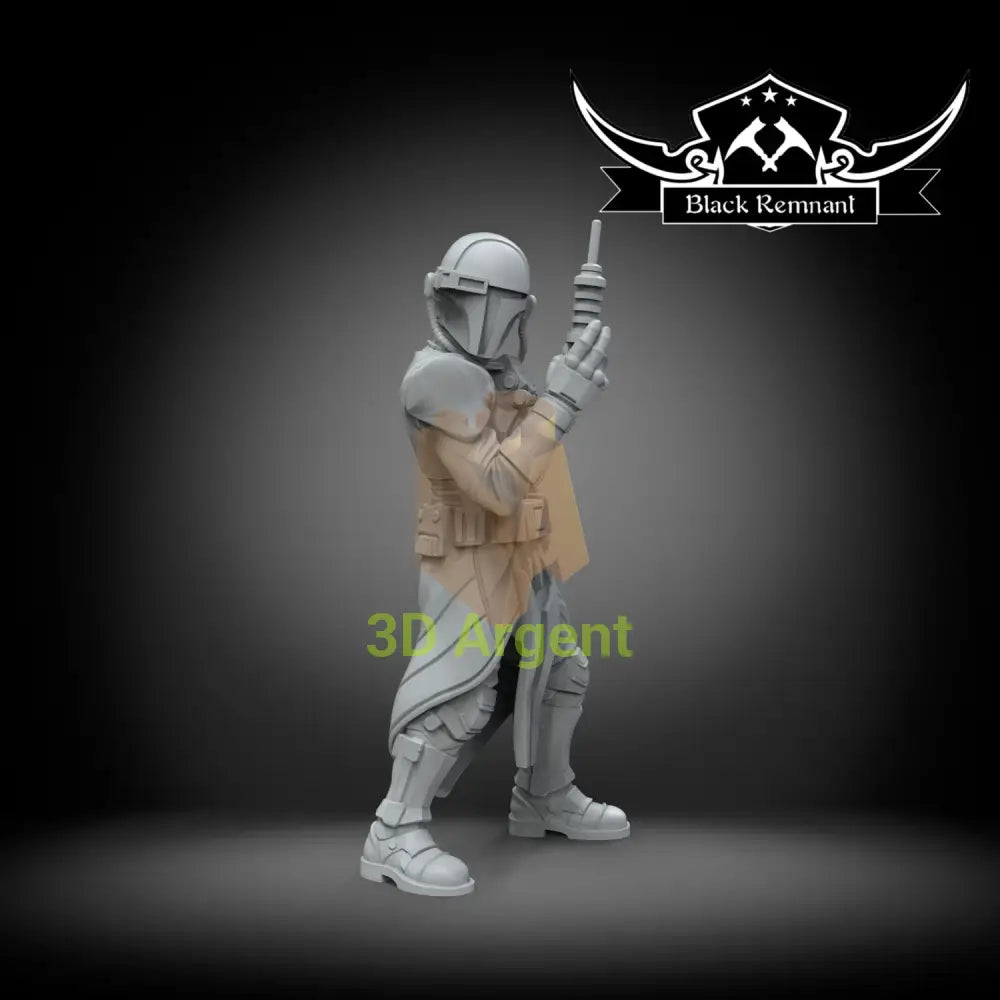 Demagol, an unpainted Black Remnant resin miniature render of a helmeted, armoured human figure