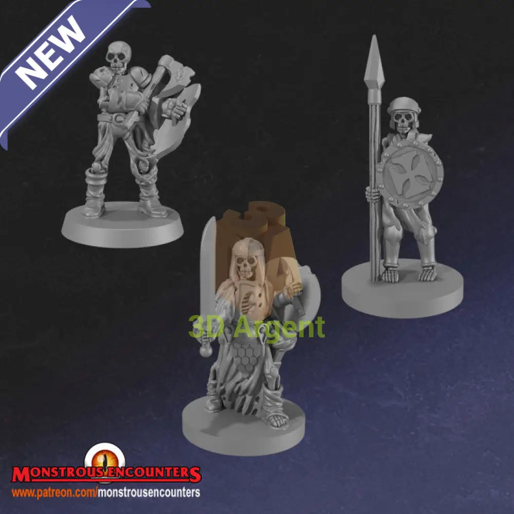 Skeleton Warriors Set 2 – D&D Pathfinder Frostgrave Fantasy Tabletop Gaming compatible 3D Printed Resin Miniatures