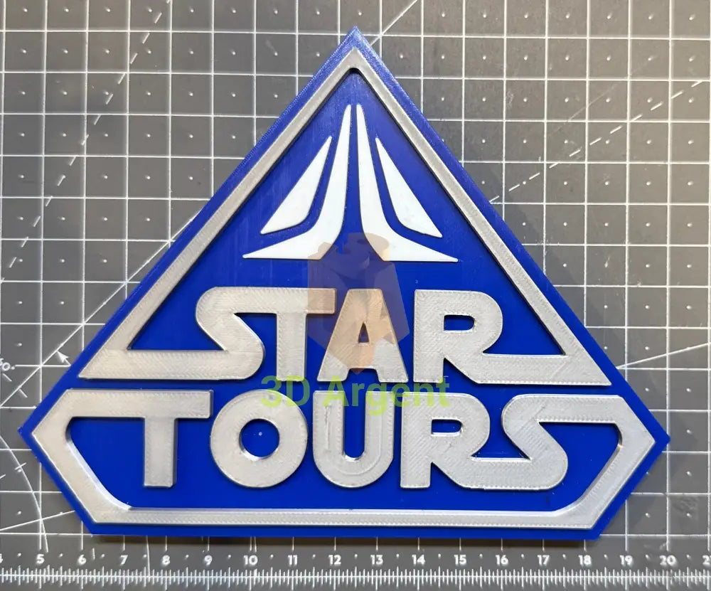 Star Tours Star Wars Logo - 3D Printed Sign Stand Silver Blue Collectables:Science Fiction Collectables:Other Science