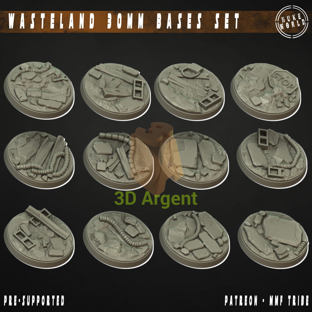 12 Wasteland 30mm Bases – 3D Printed Resin Nuke World Miniatures Toys & Games:Wargames & Role-Playing:Star Wars