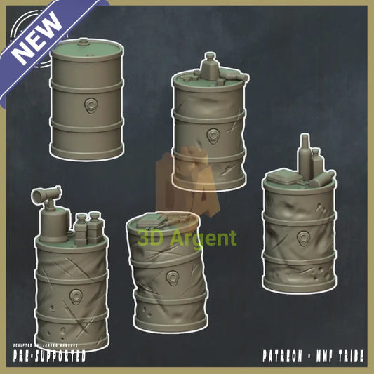 5 Wasteland Barrels – 3D Printed Resin Scatter Terrain Nuke World Miniatures Toys & Games:Wargames & Role-Playing:Star