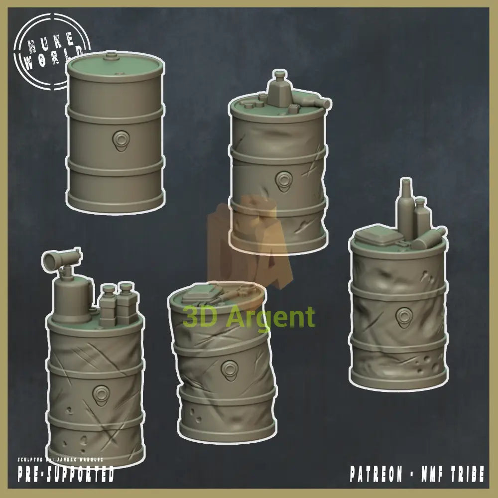 5 Wasteland Barrels – 3D Printed Resin Scatter Terrain Nuke World Miniatures Toys & Games:Wargames & Role-Playing:Star