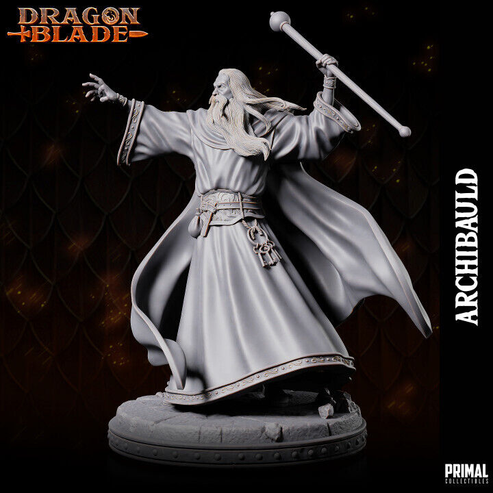 White Wizard Archbauld Fantasy compatible D&D DragonLance Miniature 32mm 75mm