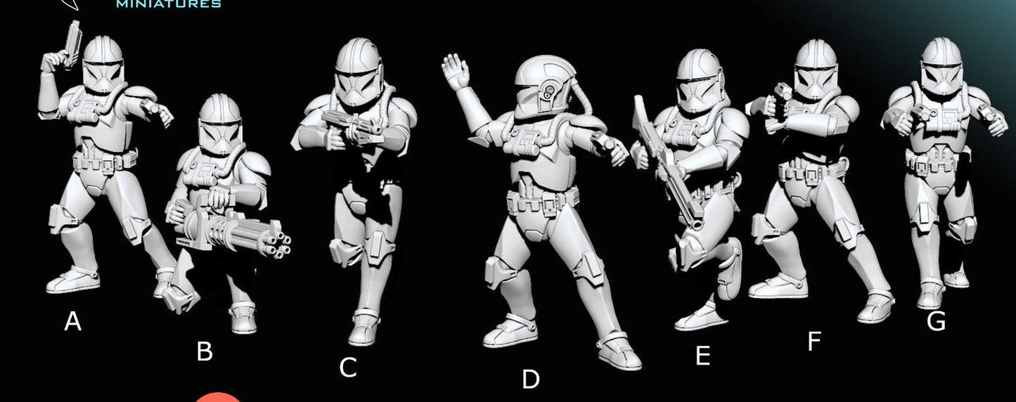 Phase 1 Clone Pilots - Star Wars Legion 3D Printed Resin BlueWolf Miniatures