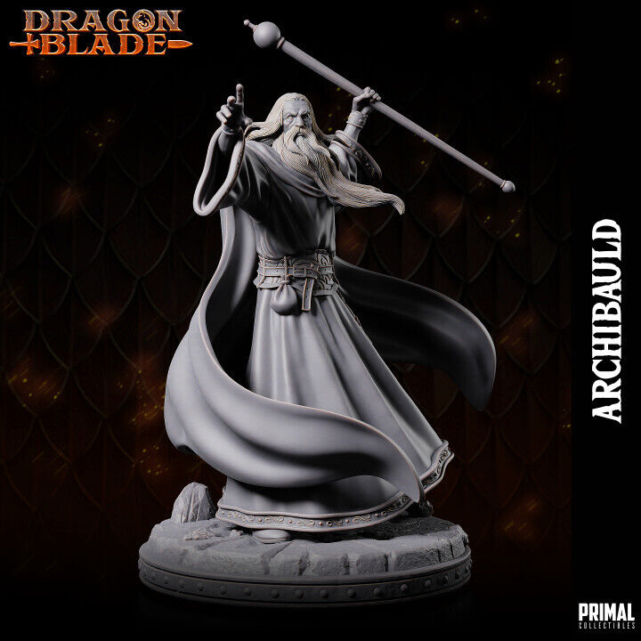 White Wizard Archbauld Fantasy compatible D&D DragonLance Miniature 32mm 75mm