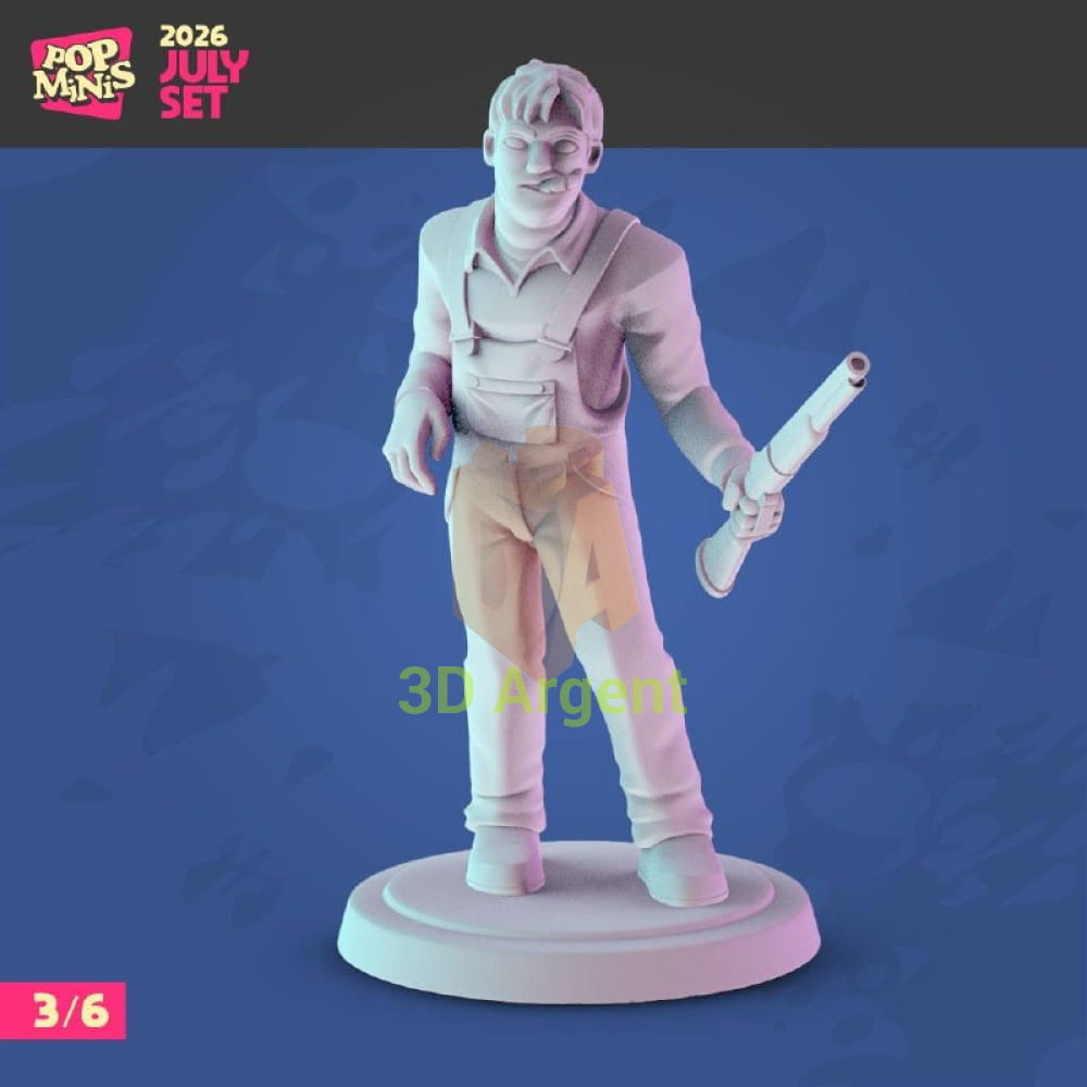 Render of figure 3 Russell Casse miniature carrying a bottle