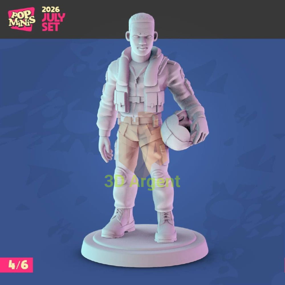 Render of figure 4 Steven Hiller pilot miniature carrying a flight helmet