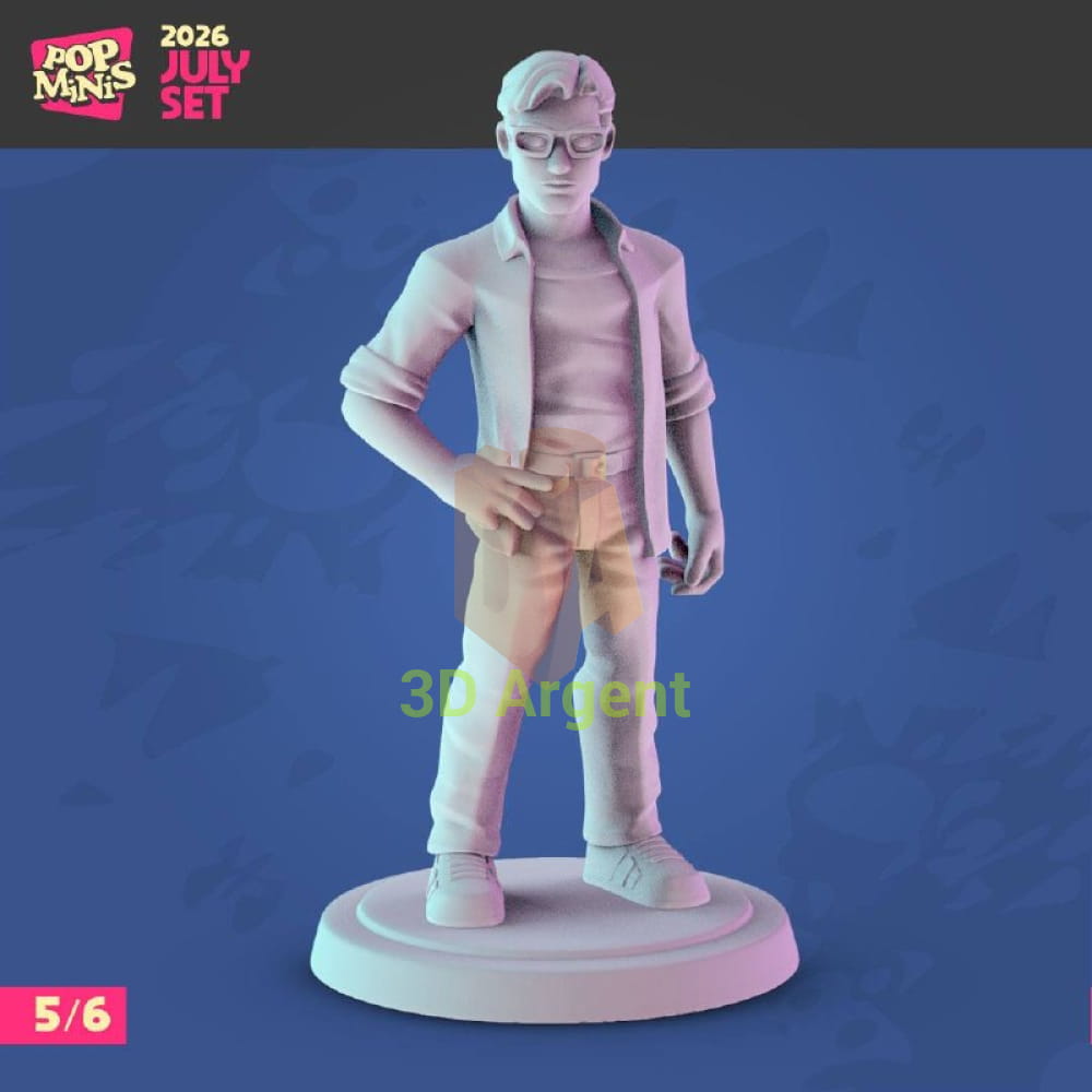Render of figure 5 David Levinson scientist miniature wearing glasses
