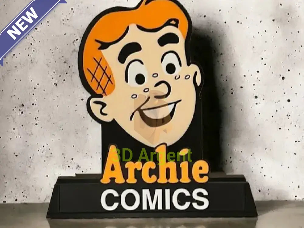 Archie comic display stand with multi-colour Archie face illustration and ARCHIE COMICS wordmark base