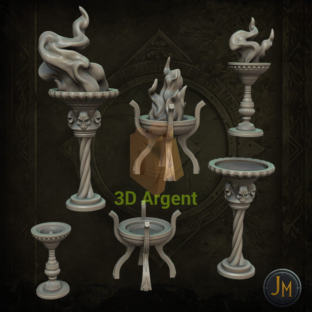 Braziers Terrain 6x - Dungeons and Dragons (D&D) DragonLance Frostgrave Fantasy 3D Printed Resin Miniatures (Copy) Toys