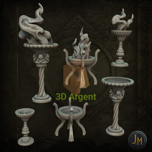 Braziers Terrain 6x - Dungeons and Dragons (D&D) DragonLance Frostgrave Fantasy 3D Printed Resin Miniatures (Copy) Toys