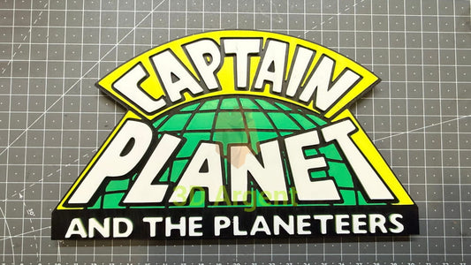 Captain Planet Logo Sign Stand 3D Printed Multi Colour Retro Cartoon Display Decor Video Games & Consoles:Video Game