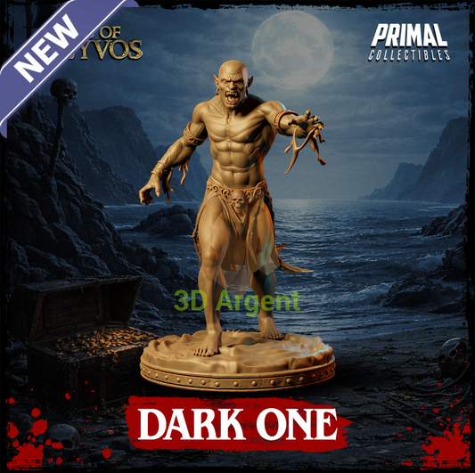 Dark One the Demon resin miniature — front view, snarling pose on a rocky base