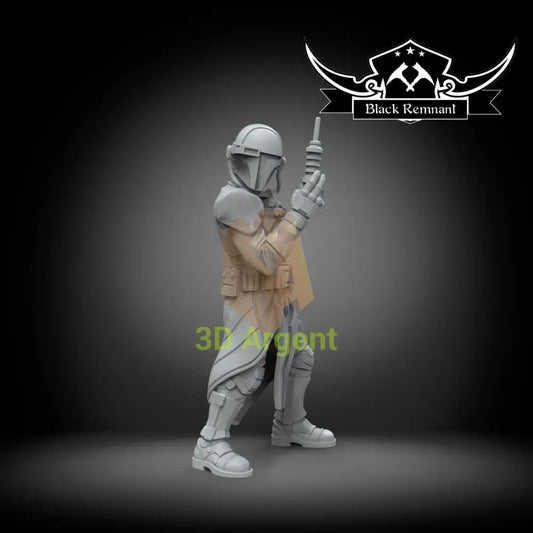 Demagol, an unpainted Black Remnant resin miniature render of a helmeted, armoured human figure