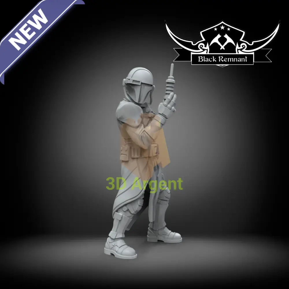 Demagol, an unpainted Black Remnant resin miniature render of a helmeted, armoured human figure