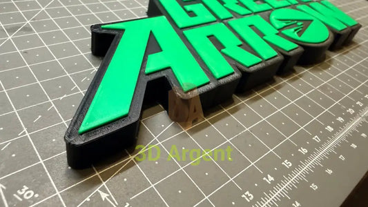 Green Arrow Logo Sign Stand 3D Printed Multi Colour DC Display Decor Video Games & Consoles:Video Game Merchandise