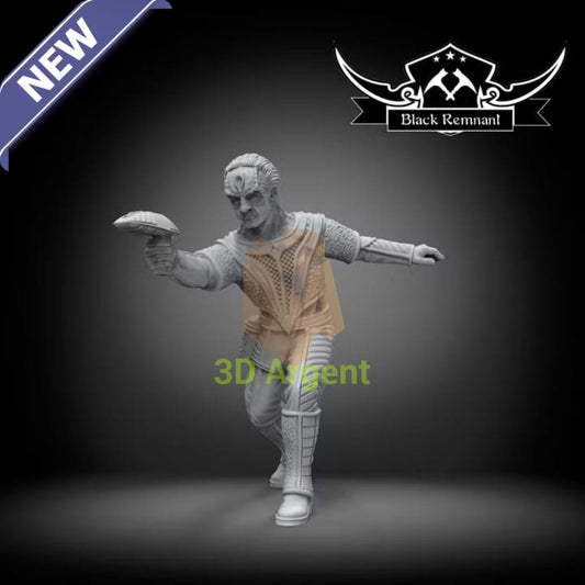 Black Remnant render of the Gul Dukat Cardassian character miniature holding a handheld device
