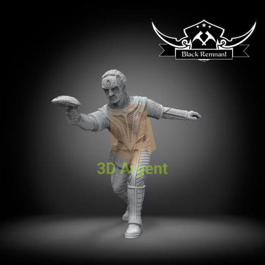 Black Remnant render of the Gul Dukat Cardassian character miniature holding a handheld device