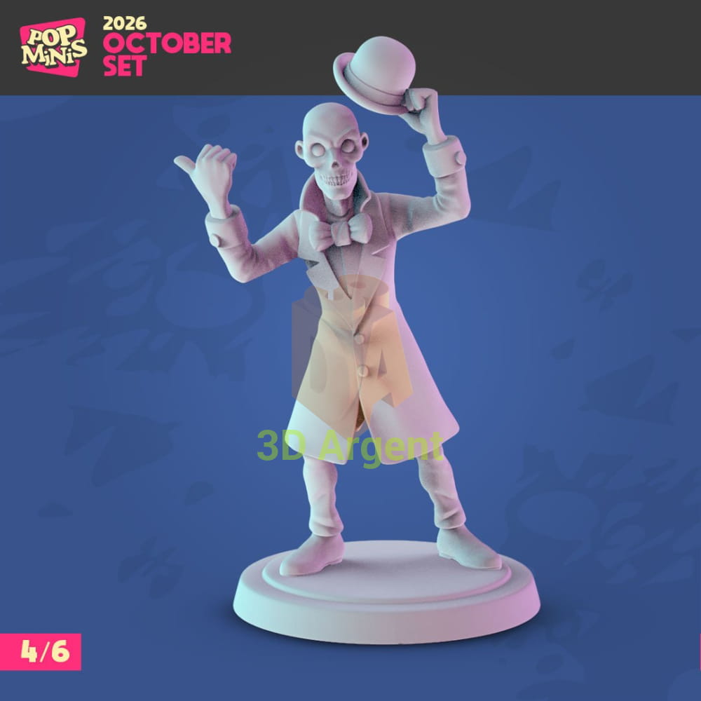 Pop Minis skeletal gentleman miniature raising a bowler hat