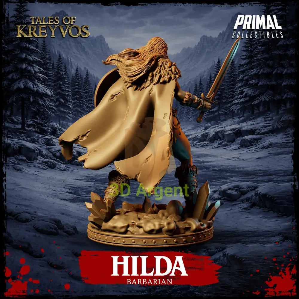 Hilda the Barbarian - Tales of Kreyvos - D&D Resin Miniature - Toys & Games:Wargames &