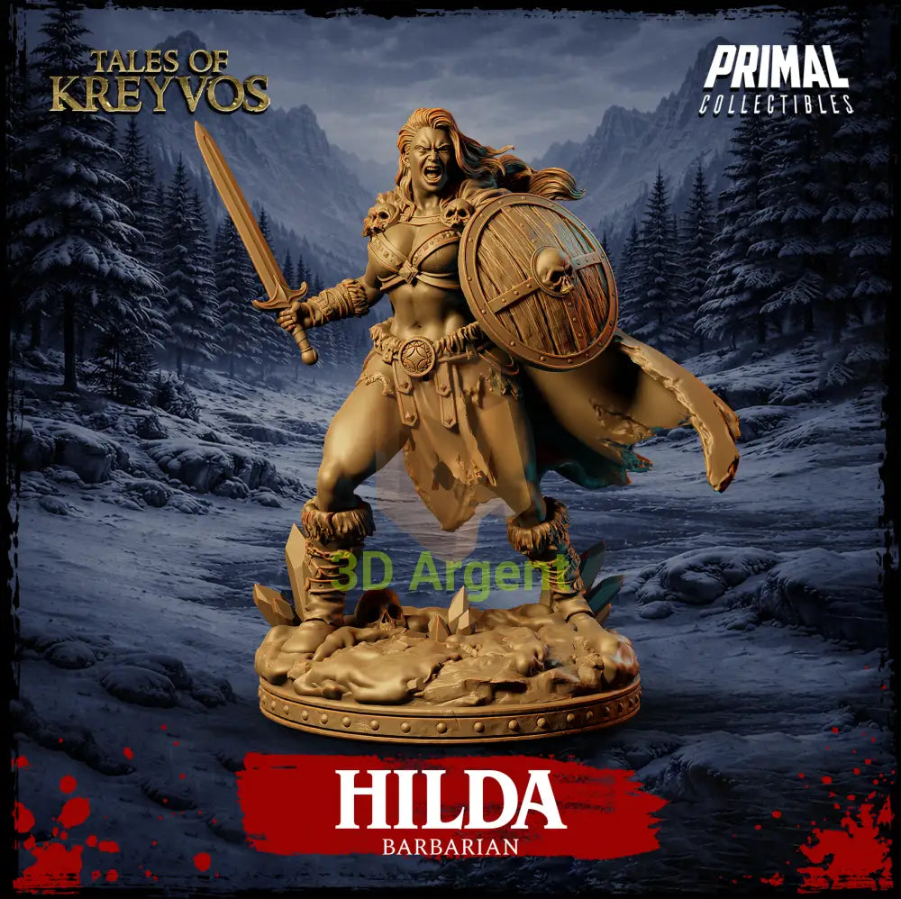 Hilda the Barbarian - Tales of Kreyvos - D&D Resin Miniature - Toys & Games:Wargames &