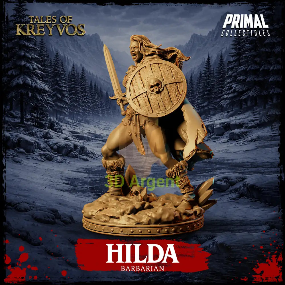 Hilda the Barbarian - Tales of Kreyvos - D&D Resin Miniature - Toys & Games:Wargames &