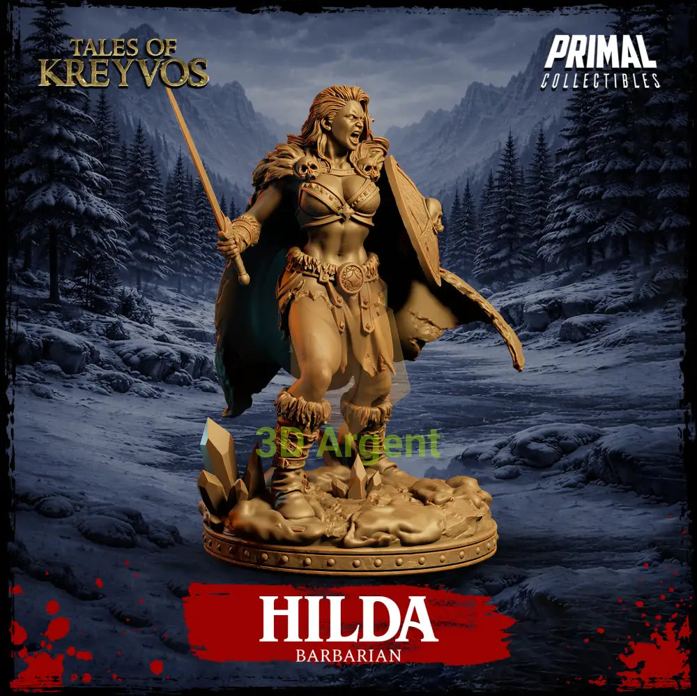 Hilda the Barbarian - Tales of Kreyvos - D&D Resin Miniature - Toys & Games:Wargames &