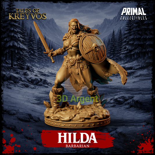 Hilda the Barbarian - Tales of Kreyvos - D&D Resin Miniature - Toys & Games:Wargames &