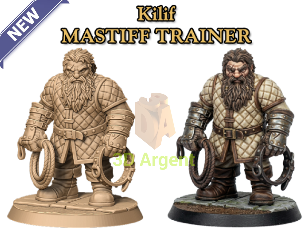Kilif Mastiff Trainer and 2 dogs – Dwarf Fantasy Resin Miniature Dwarves Kingdom - Resin Miniature