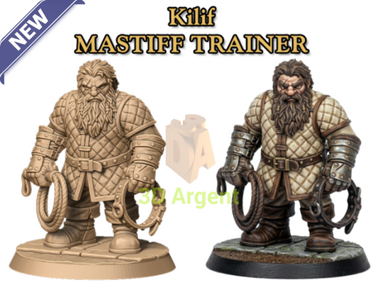 Kilif Mastiff Trainer and 2 dogs – Dwarf Fantasy Resin Miniature Dwarves Kingdom - Resin Miniature