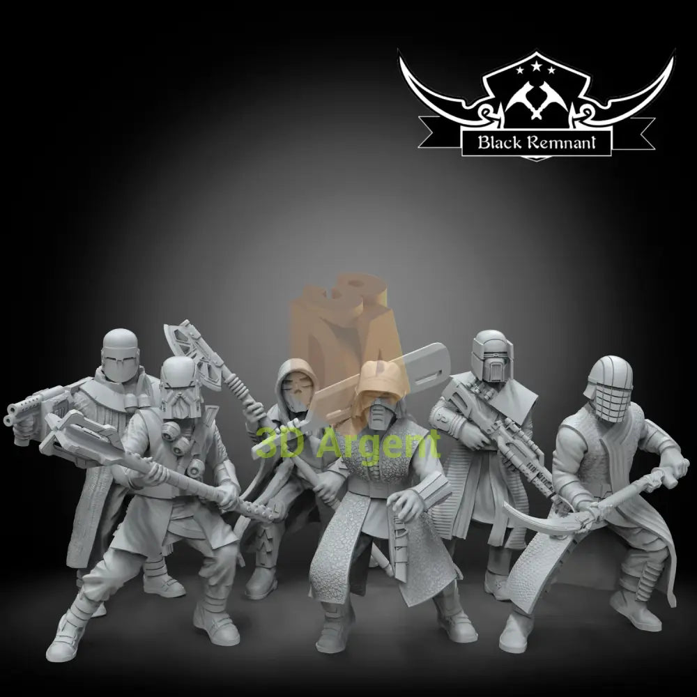 Knights of Ren Black Remnant resin miniature squad, six armoured figures with mixed melee and ranged weapons