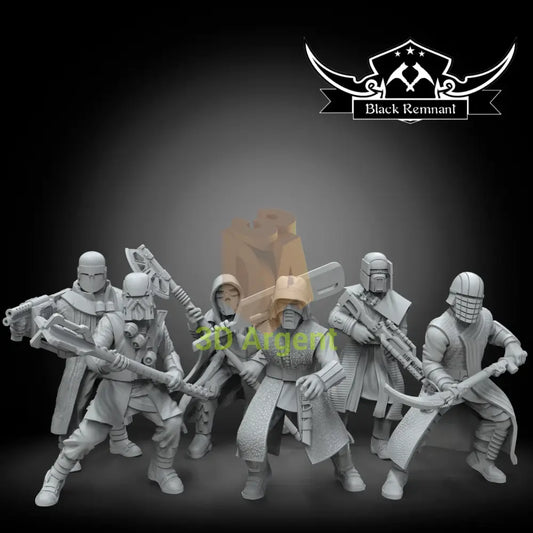 Knights of Ren Black Remnant resin miniature squad, six armoured figures with mixed melee and ranged weapons