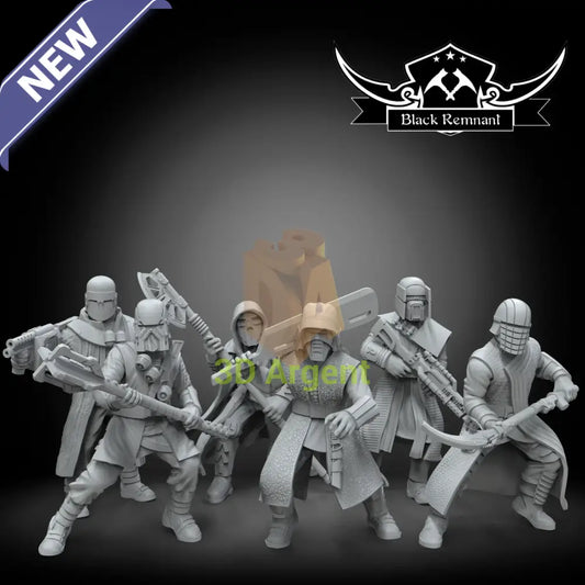 Knights of Ren Black Remnant resin miniature squad, six armoured figures with mixed melee and ranged weapons