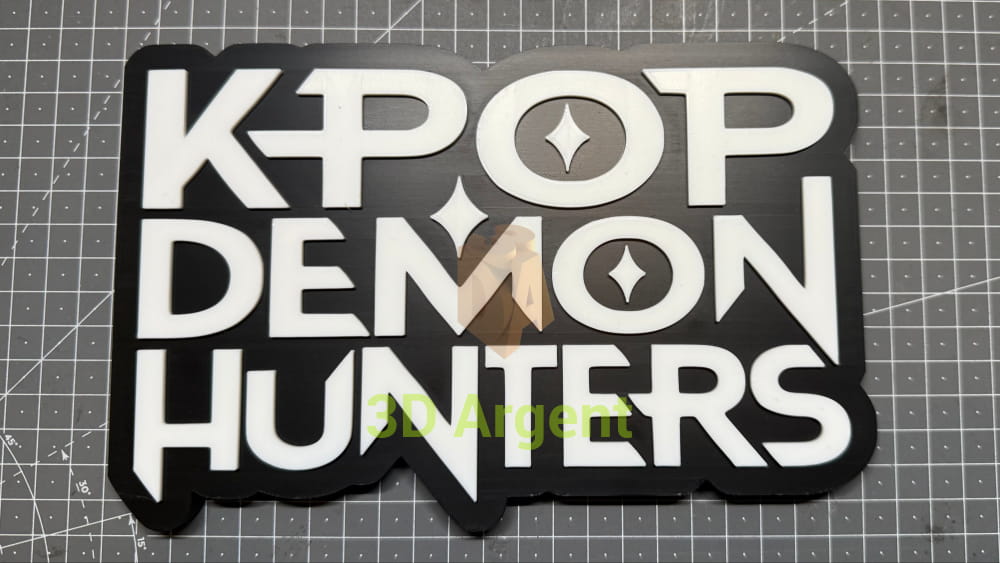 KPOP Demon Hunters Huntrix Logo Sign Stand | 3D Printed Multi Colour Display KPOP Demon Hunters Books Comics &