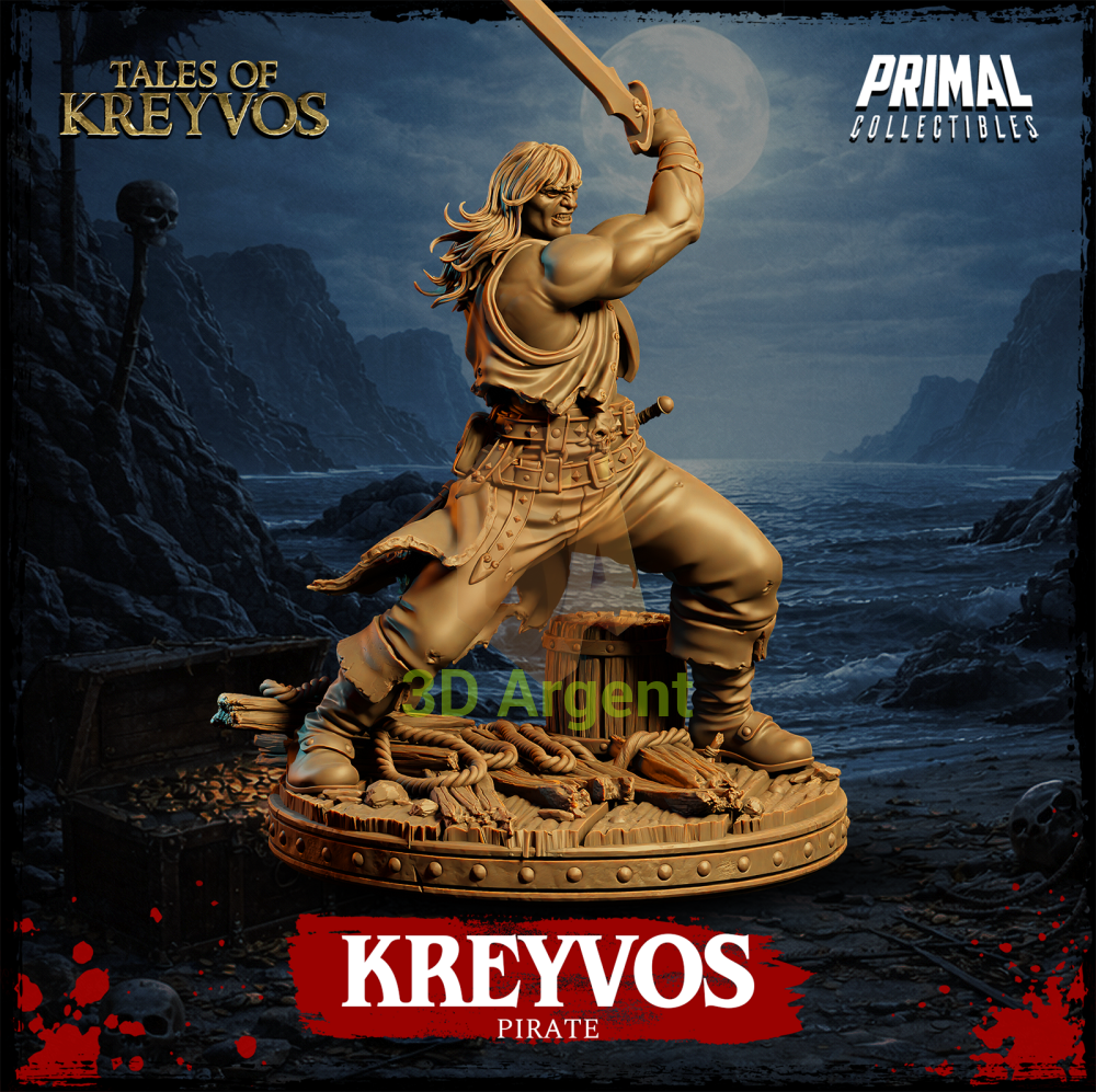 Kreyvos the Pirate resin miniature — side view showing pose and base detail