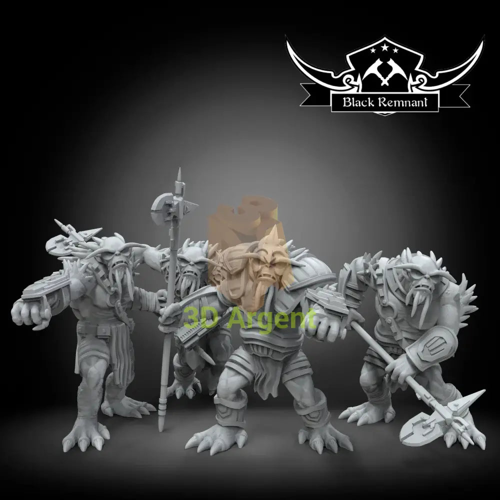 Massassi Warriors Black Remnant resin miniature squad, four tusked brute figures with mixed melee weapons