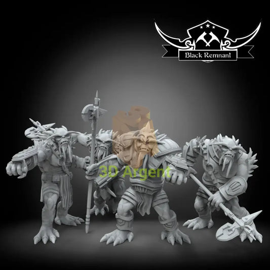 Massassi Warriors Black Remnant resin miniature squad, four tusked brute figures with mixed melee weapons