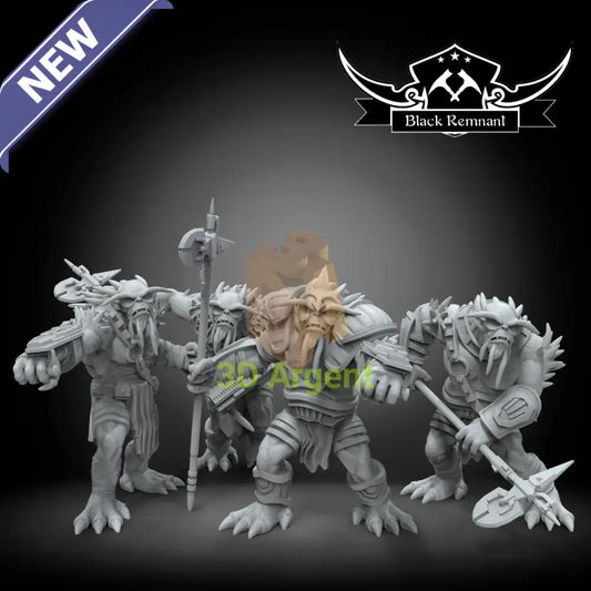 Massassi Warriors Black Remnant resin miniature squad, four tusked brute figures with mixed melee weapons