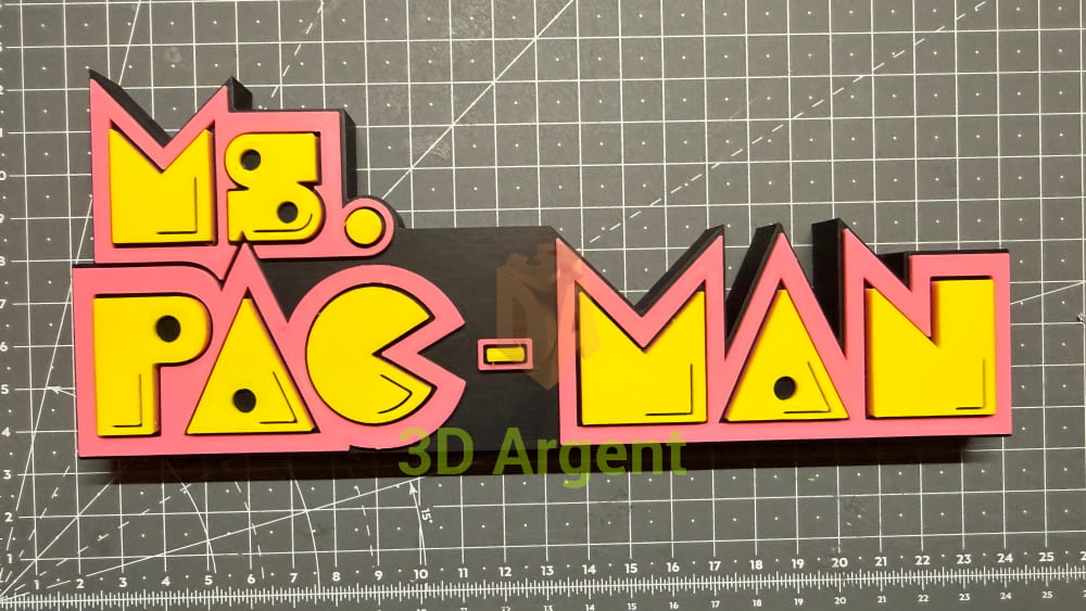 Ms Pac-Man Logo Sign Stand 3D Printed Multi Colour Retro Arcade Display Decor Video Games & Consoles:Video Game