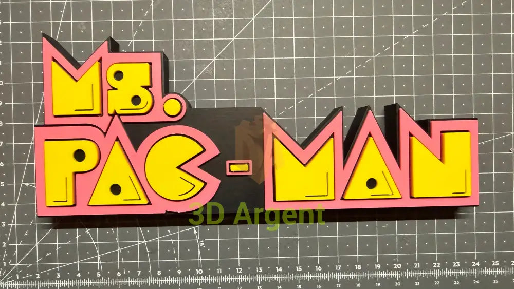 Ms Pac-Man Logo Sign Stand 3D Printed Multi Colour Retro Arcade Display Decor Video Games & Consoles:Video Game