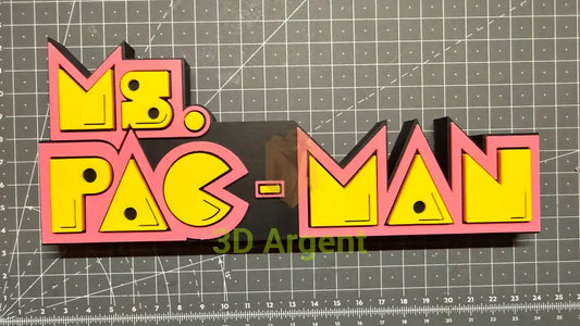 Ms Pac-Man Logo Sign Stand 3D Printed Multi Colour Retro Arcade Display Decor Video Games & Consoles:Video Game