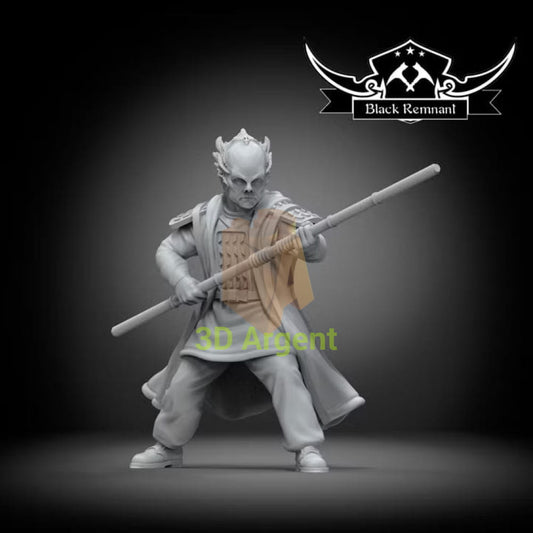 Black Remnant render of the Neroon Minbari warrior miniature holding a fighting staff