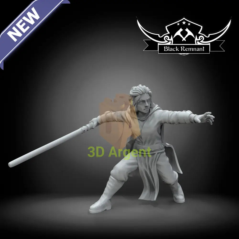 Nomi Sunrider Black Remnant resin miniature, unpainted, robed combat pose