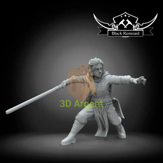 Nomi Sunrider Black Remnant resin miniature, unpainted, robed combat pose