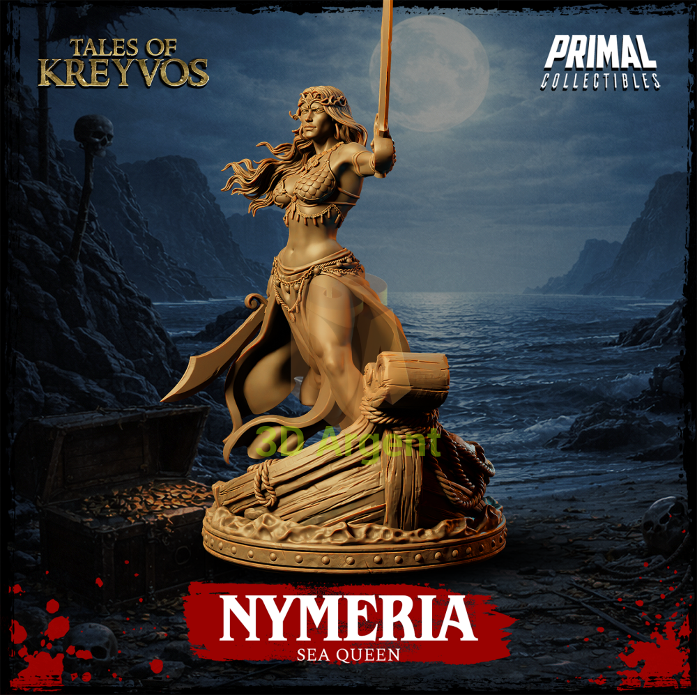 Nymeria the Sea Queen resin miniature — three-quarter view showing necklace and base detail