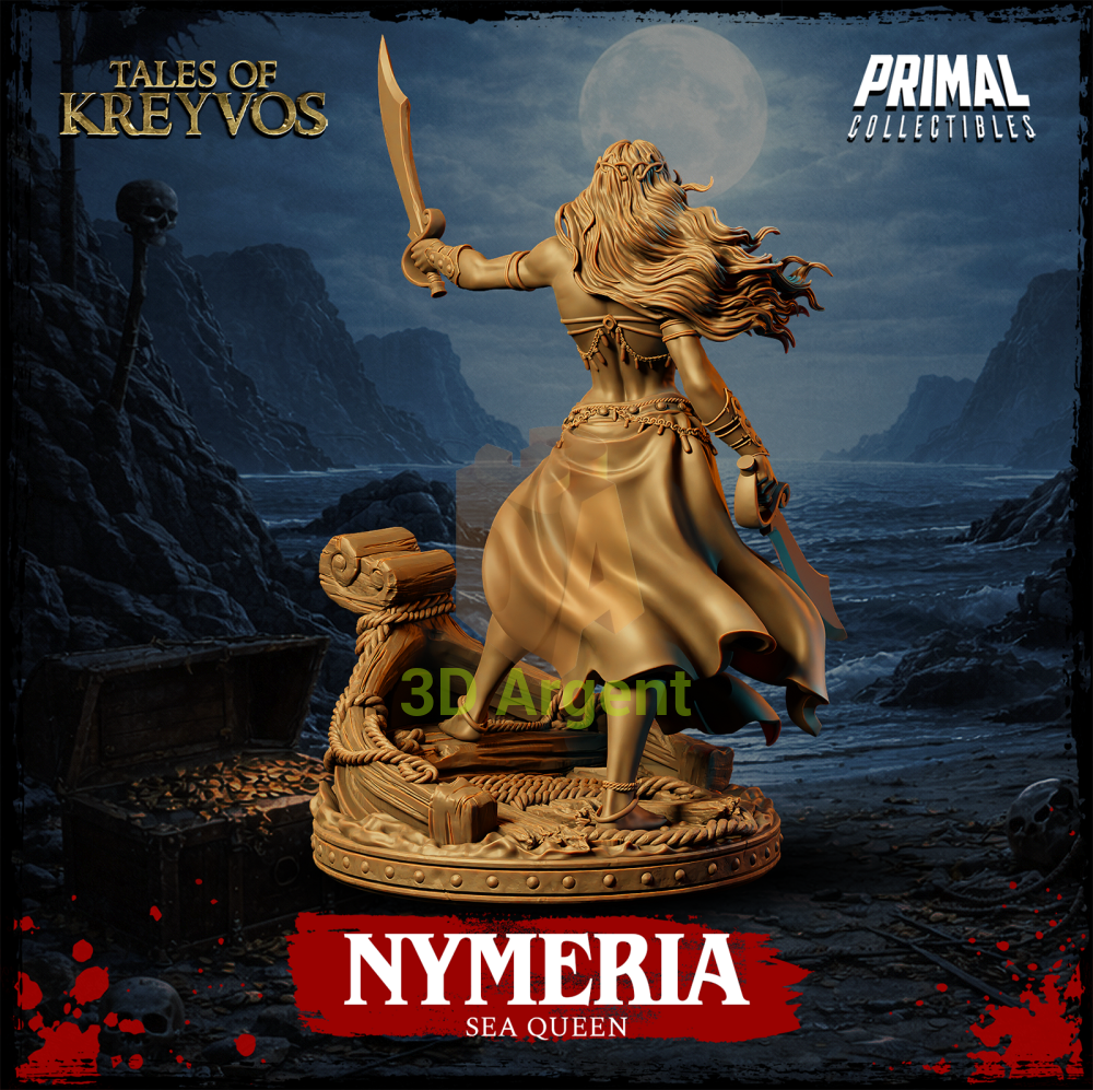 Nymeria the Sea Queen resin miniature — rear view showing base plinth
